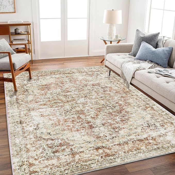 CHAMPLANT Washable Area Rug 8'x10' Retro Boho Design Non-Shedding Non-Slip Easy - Image 2
