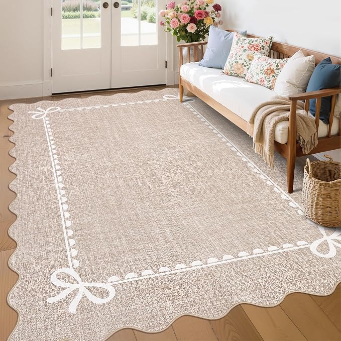GarveeHome Scalloped Bow Rug for Living Room, Solid Camel Rug for Dorm by GarveeHome