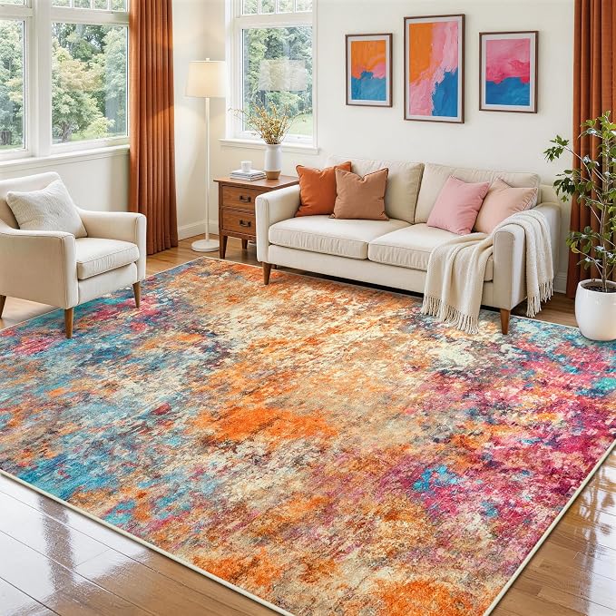 8x10 Area Rugs for Living Room Rug Washable: Abstract Large Rug for Dining Room - Image 3