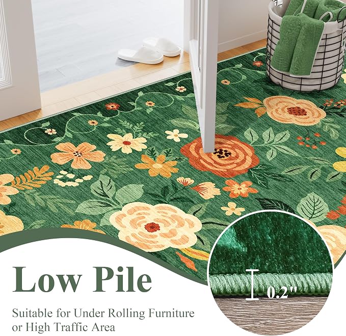 DUKINO 2x5 Runner Rug for Hallway, Washable Kitchen Floral Runner Rug - Image 8