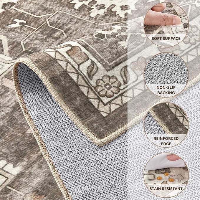 9x12 Washable Area Rugs for Living Room, Large Rug Non Slip Backing Vintage - Image 8