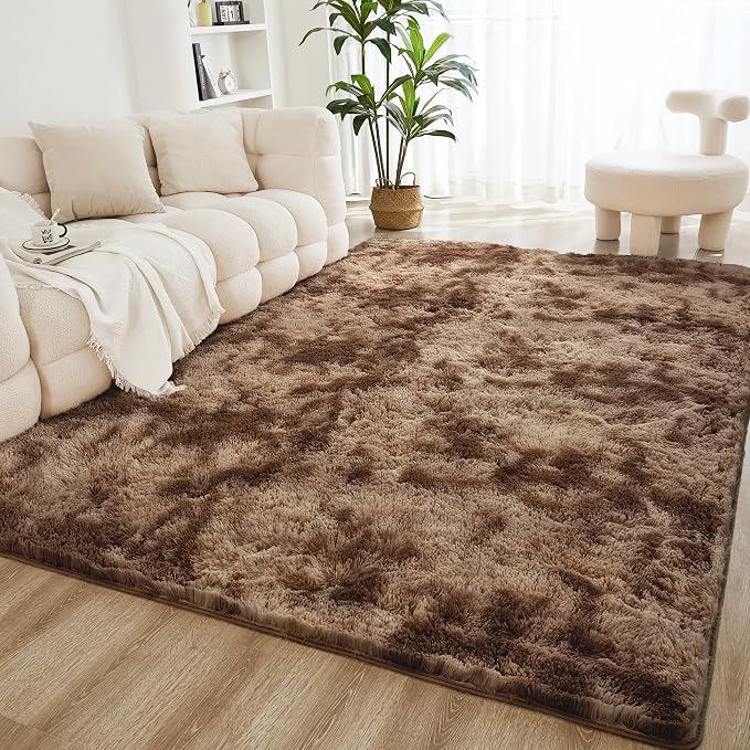 Litanika 3x5 Shag Area Rug for Living Room Bedroom, Tie-Dyed Brown High Pile by Litanika