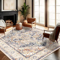CHAMPLANT Washable Area Rug 8'x10' Blue Khaki Retro Boho Design Non-Shedding by CHAMPLANT