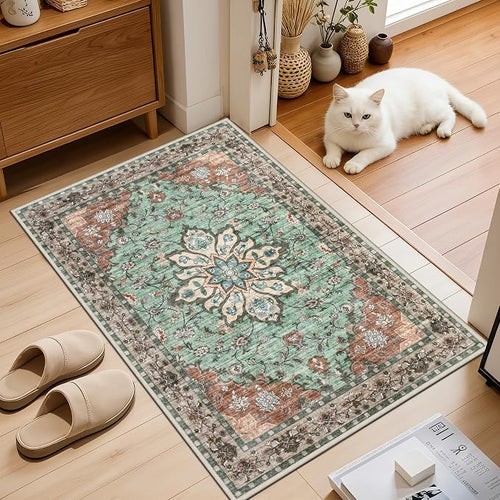 2x3 Area Rugs Living Room Rug: Washable Vintage Distressed Floral Rug No Slip - Image 2