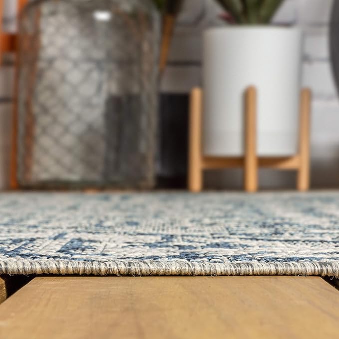 JONATHAN Y Boho Medallion Indoor Outdoor Round Area Rug 4 Ft Navy/Gray - Image 7