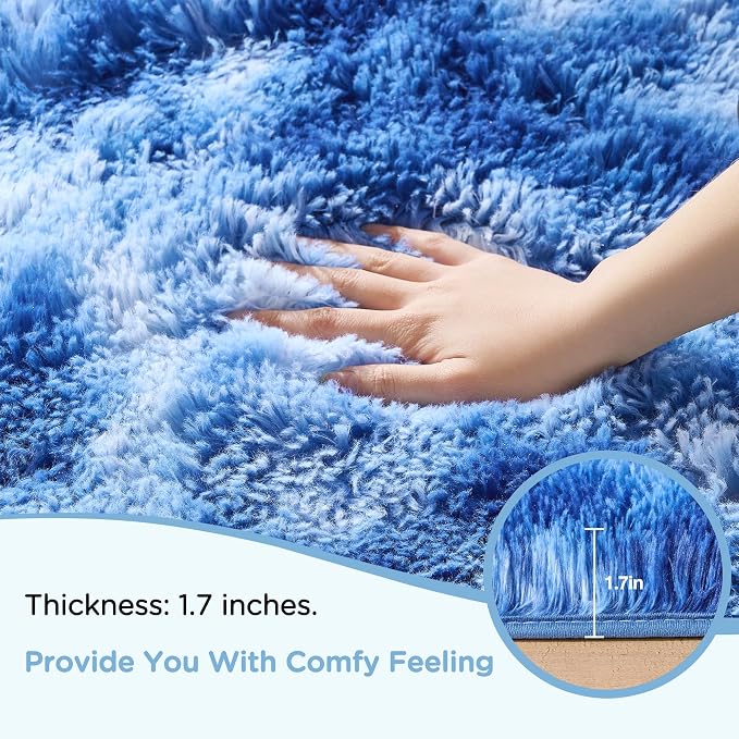 9x12 Area Rugs for Living Room, Tie-Dyed Blue Large Fluffy Shag Rug for Bedroom - Image 5