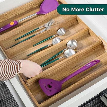 Utoplike Acacia Kitchen Drawer Organizer Expandable, Large Utensils and Cutlery - Image 2