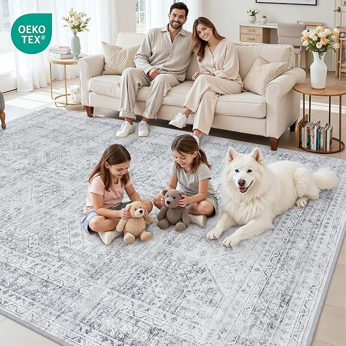 5x7 Area Rugs for Living Room: Vintage Boho Neutral Washable Rug Indoor Soft - Image 8