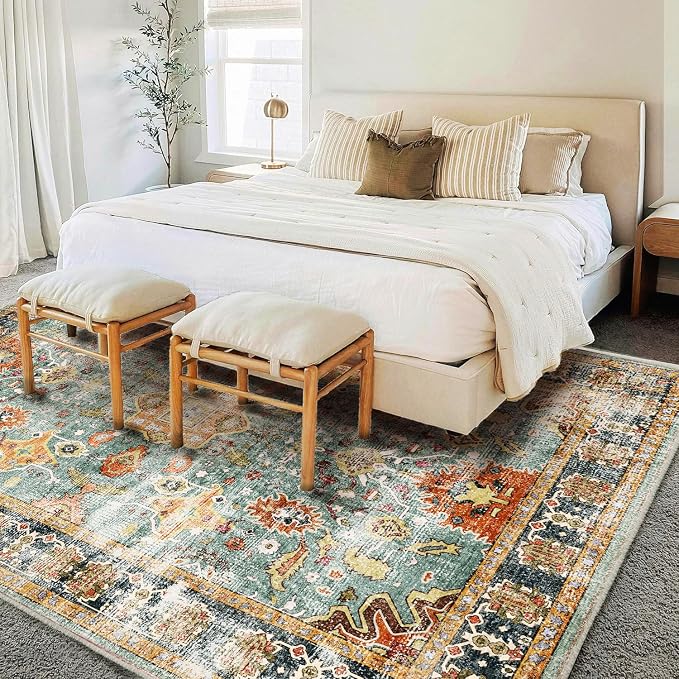 CHAMPLANT Area Rug 9'x12' Washable Vintage Traditional Mat Distressed Indoor - Image 2