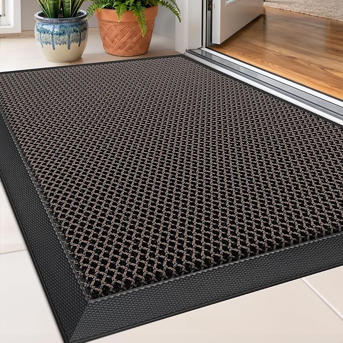 Front Door Mat, Heavy Duty Non-Slip Rubber Dirt Trapper, Quick-Dry Low-Profile by WELDUN