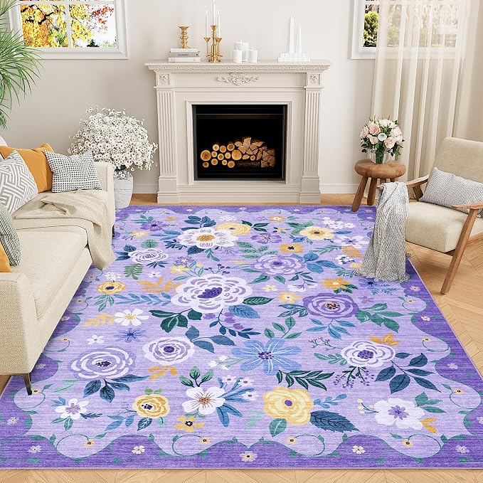 DUKINO 8x10 Area Rug, Floral Rugs by DUKINO