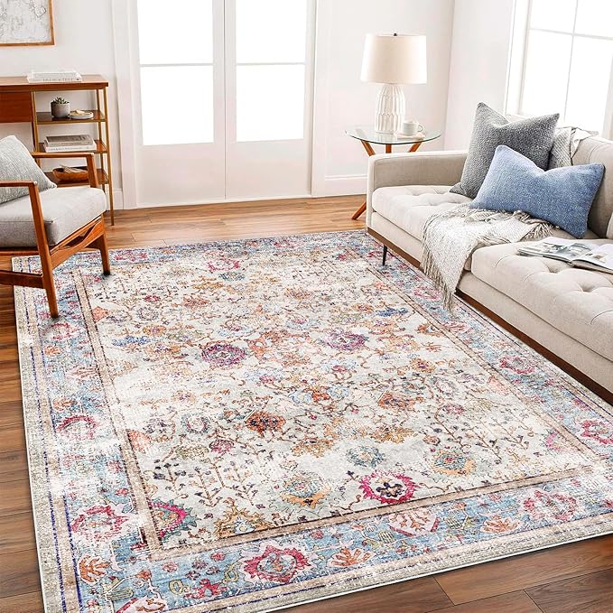 CHAMPLANT Washable Area Rug Vintage 6'x9' Light Traditional Floor Cover Thin by CHAMPLANT
