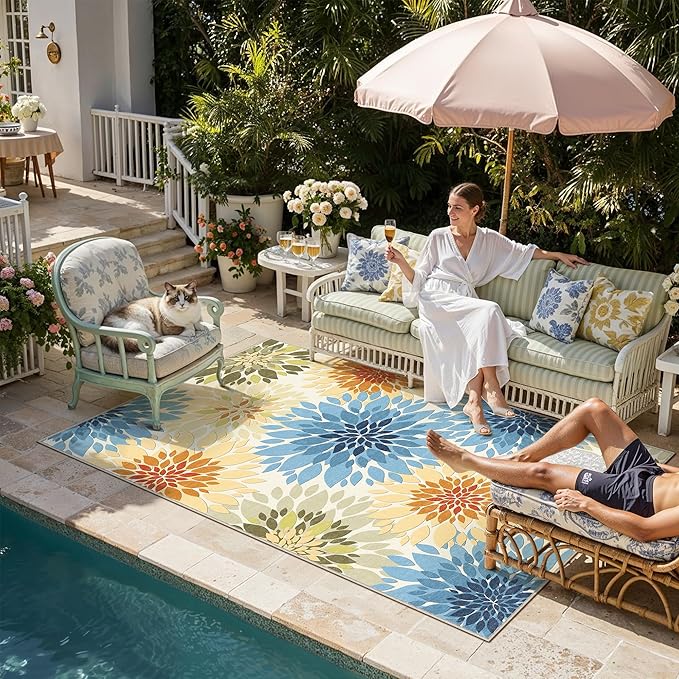 5x8 Indoor Outdoor Area Rug Washable Patio Rug Colorful Non Slip Non Shedding - Image 2