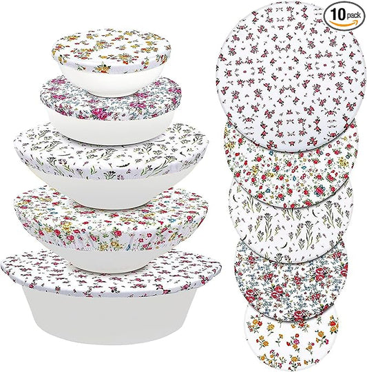 10Pcs Reusable Bowl Covers In 5 Size, Stretch Cloth Fabric Dish Cover Kitchen by CGFOXUO