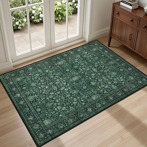 2x3 Area Rugs Living Room Rug: Washable Vintage Distressed Floral Rug No Slip by EXPEDIX
