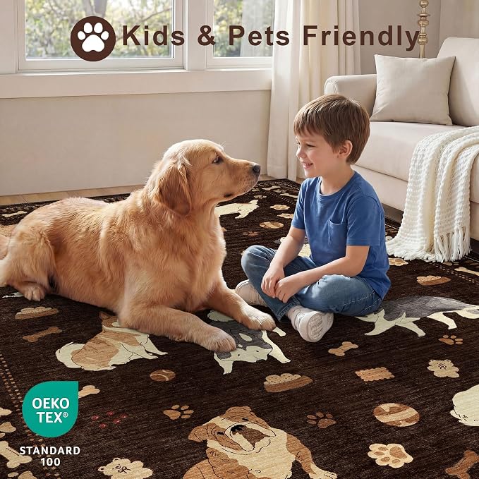 DUKINO 6x9 Rug for Living Room, Lightweight Animal Dog Print Washable Area Rug - Image 4
