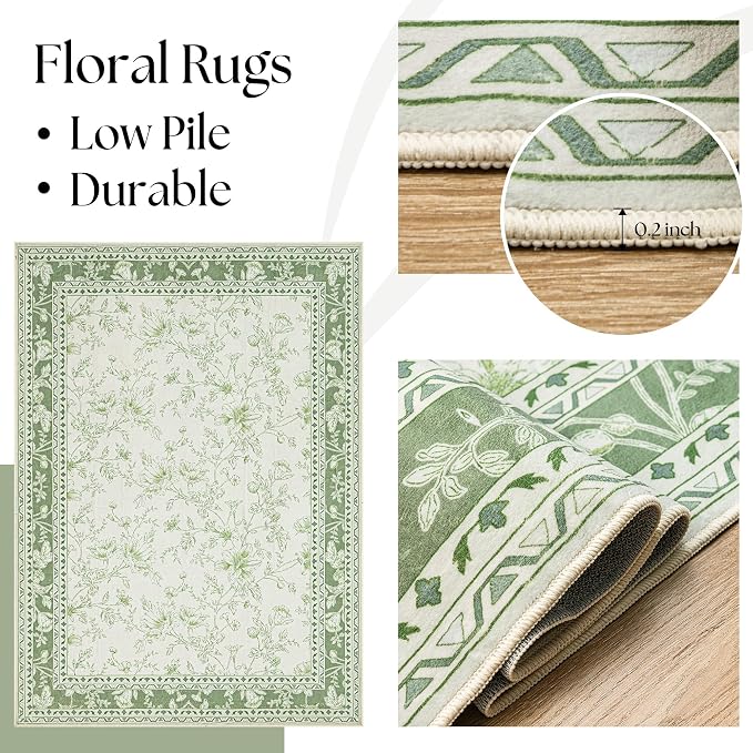 Green 4x6 Small Rug for Living Room Cream Beige and Sage Green Area Rug for - Image 7