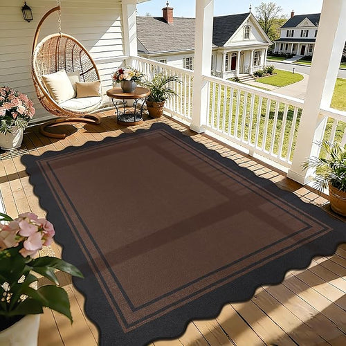 6x9 Scalloped Rug Easy Jute Washable Outdoor Patio Rug by Zeeinx