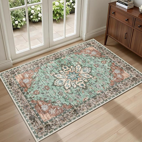 2x3 Area Rugs Living Room Rug: Washable Vintage Distressed Floral Rug No Slip by EXPEDIX