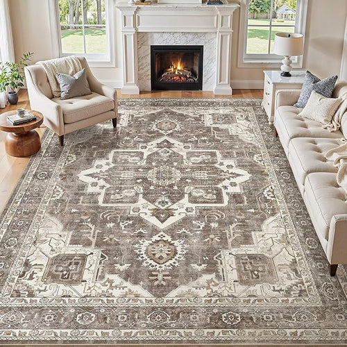 9x12 Washable Area Rugs for Living Room, Large Rug Non Slip Backing Vintage by JessibouAreaRug