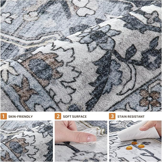 6x9 Area Rugs Living Room: Washable Vintage Rug Large Non-Slip Stain Resistant - Image 9
