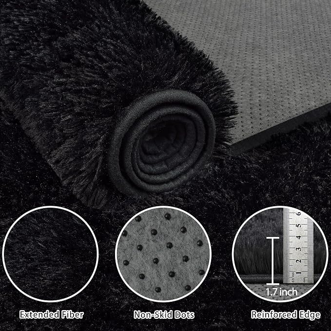4x6 Area Rug for Living Room:Ultra Soft Fluffy Shag Black Rugs, Large Fuzzy - Image 6