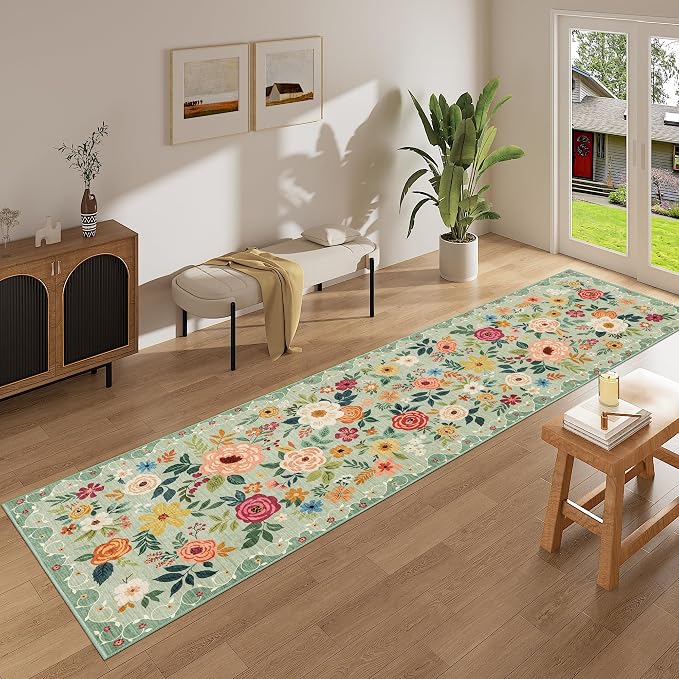 DUKINO 2x12 Washable Runner Rug, Ultra Soft Floral Runner Rug - Image 3