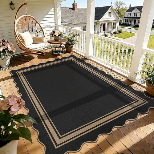6x9 Scalloped Rug Easy Jute Washable Outdoor Patio Rug by Zeeinx