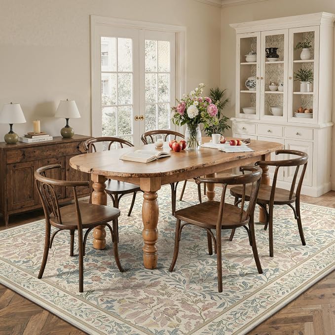 GENIMO 8x10 Washable Area Rug, Non-Slip Vintage Boho Floral Carpet, Soft - Image 5