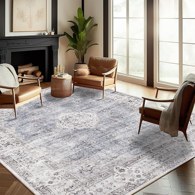 CHAMPLANT Washable Area Rug 8'x10' Retro Boho Design Non-Shedding Non-Slip Easy by CHAMPLANT