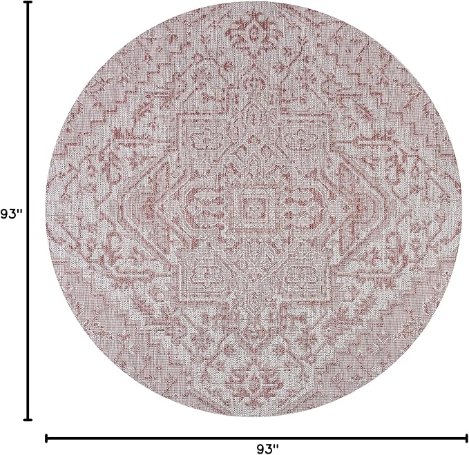 JONATHAN Y Boho Medallion Indoor Outdoor Round Area Rug 8 Ft Red/Taupe - Image 2