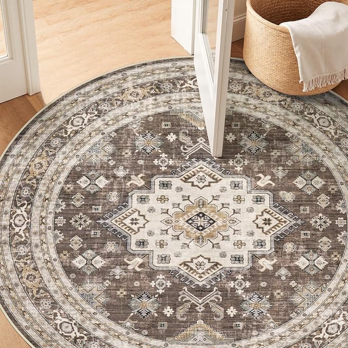 5ft Round Vintage Living Room Area Rug - Image 6