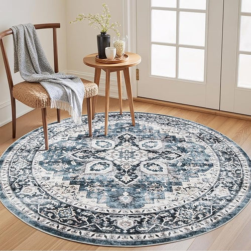 AMADA HOMEFURNISHING Round 5ft Area Rugs, Low-Profile Washable Rug by AMADAHOMEFURNISHING