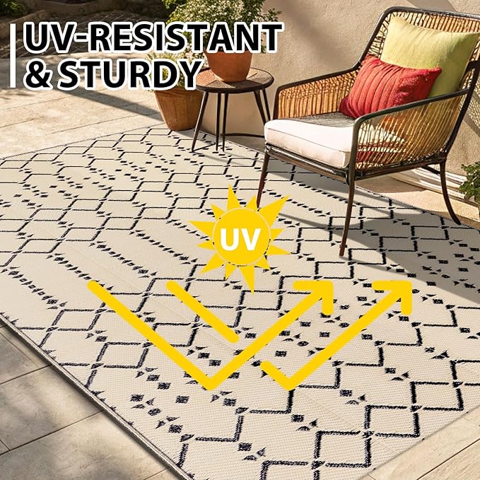 Smiry Outdoor Rug 9x12 ft, Waterproof Reversible Plastic Straw Rugs, Boho - Image 5