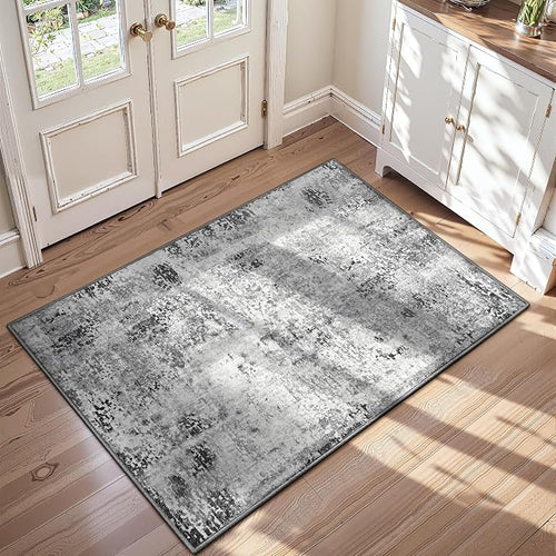 2x5 Grey Rug Runners for Hallways Kitchen Runner Rug Non Slip Washable Black by OmpaaHomeDecor