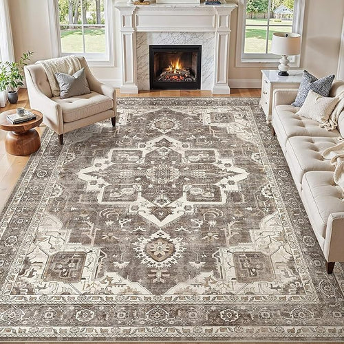 10x14 Washable Area Rugs for Living Room, Large Rug Non Slip Backing Vintage by JessibouAreaRug