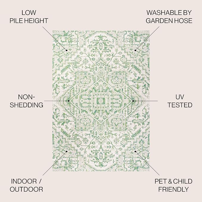JONATHAN Y Boho Medallion Indoor Outdoor Area Rug 4X6 Green/Cream, Estrella - Image 2