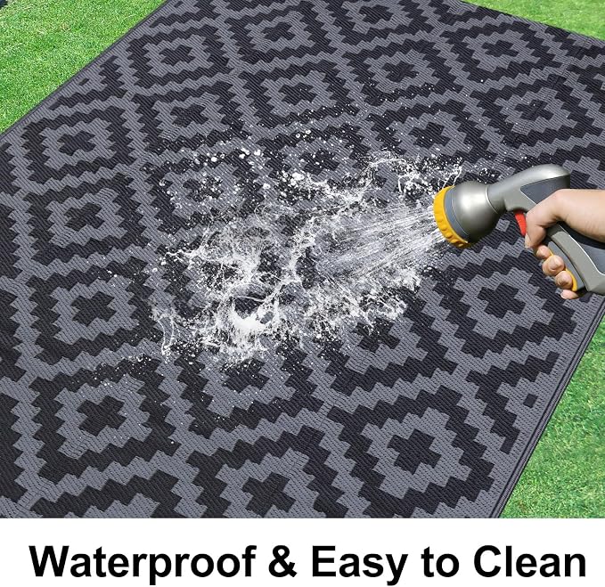 Smiry Waterproof Outdoor Rug 9x12 ft, Reversible Plastic Straw Patio Camping - Image 2