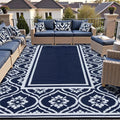 HUGEAR Patio Rug 10'x14' Waterproof Outside Area Rugs Reversible Blue Outdoor by HUGEAR