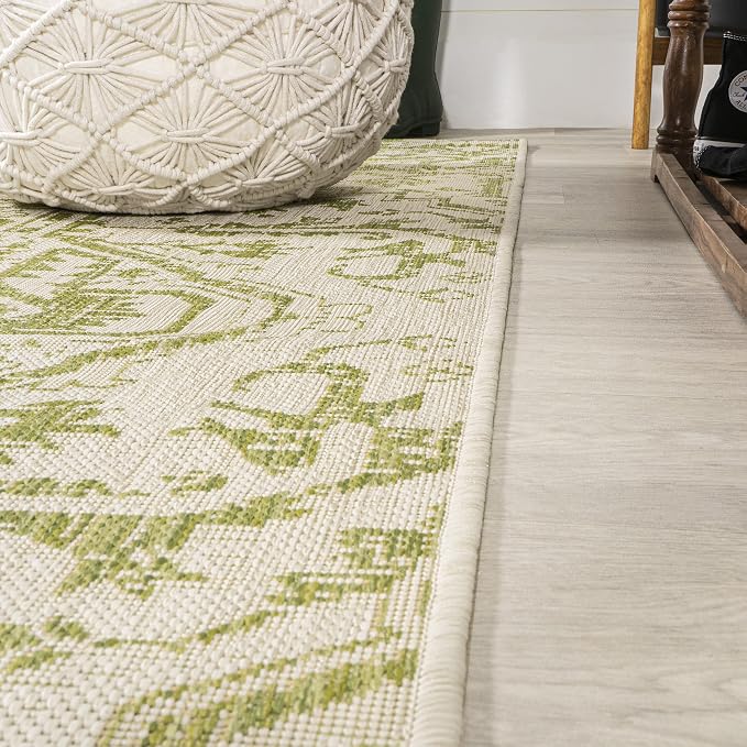 JONATHAN Y Boho Medallion Indoor Outdoor Runner Rug 2X8 Cream/Green, Estrella - Image 4