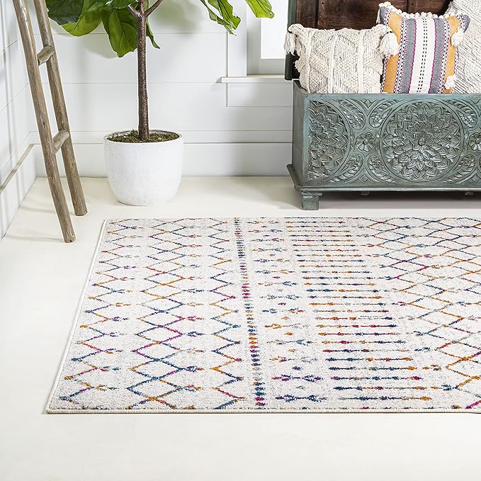 JONATHAN Y Boho Vintage Diamond Cream/Multi Indoor Area Rug 4X6 ft, Moroccan - Image 3