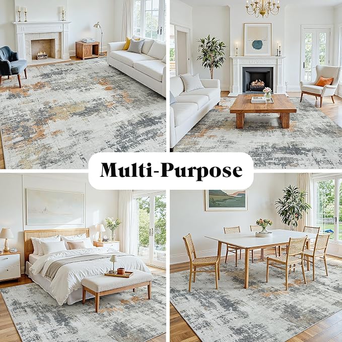 5x8 Area Rugs for Living Room Washable: Abstract Soft Thin Low Pile Grey Rug - Image 8