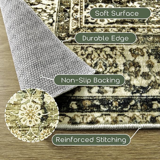 Olive and Tan Area Rugs Washable Rug - Image 3