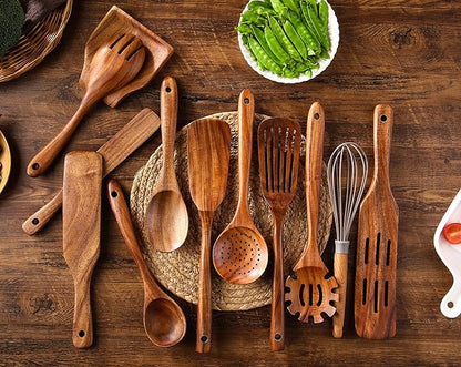 Kitchen Utensils Set, NAYAHOSE 12 Pcs Teak Wooden Cooking Spoons Spatula - Image 3