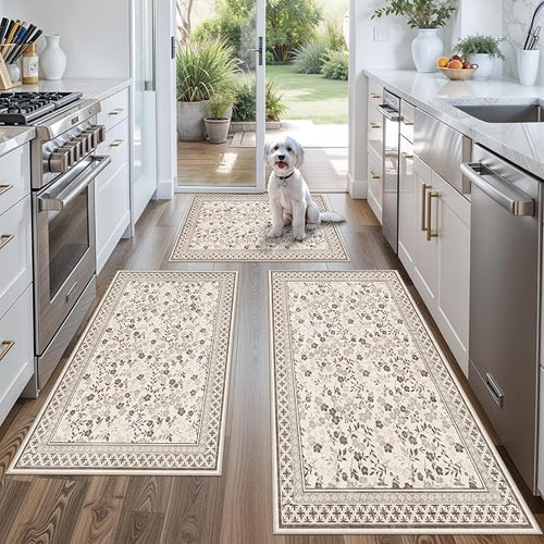 3-Piece Kitchen Rugs Set for Floor, Washable Non-Slip Farmhouse Kitchen Mats by BYYVOORugsforYourHome