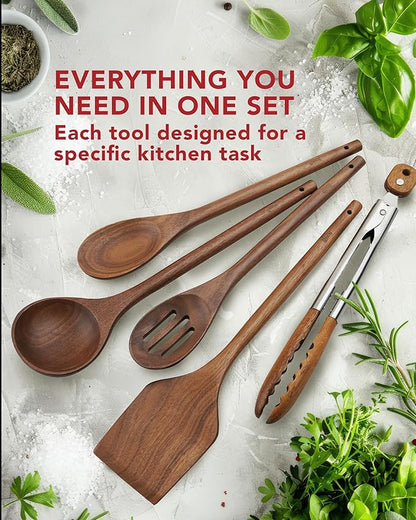 Elegant 5-Piece Walnut Wood Kitchen Utensil Set – Non-Scratch, Heat-Resistant - Image 6