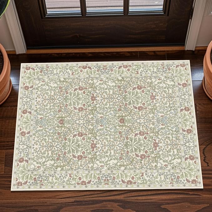 Washable 2x3 Entry Rug, Front Door Rugs Indoor, Vintage Floral Area Rugs by Unknown