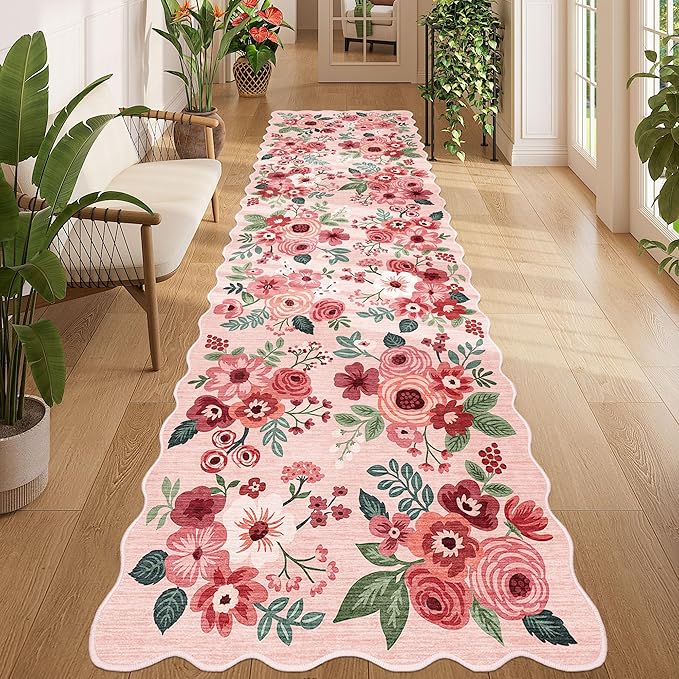 DUKINO 3x10 Washable Runner Rug, Non Slip Floral Ultra Soft Runner by DUKINO