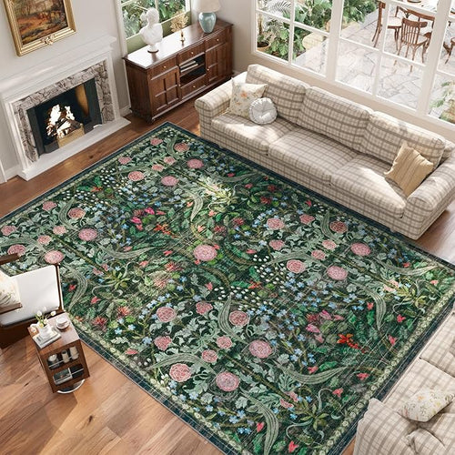 AMTOVO 8x10 Washable Area Rugs for Living Room, Non-Slip Large Soft Boho Floral - Image 2