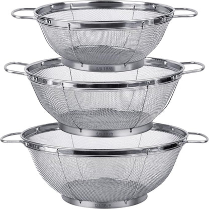 3 Pack 18/8 Stainless Steel Colander Sieves, Mesh Strainer Net Baskets by Tiawudi